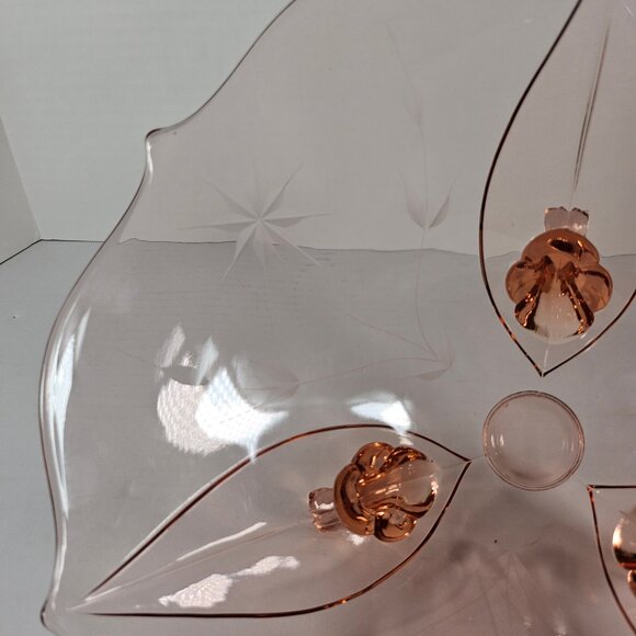 Jubilee Lancaster Pink Depression Large Glass Bowl Vintage Etched Floral Footed - Picture 6 of 13